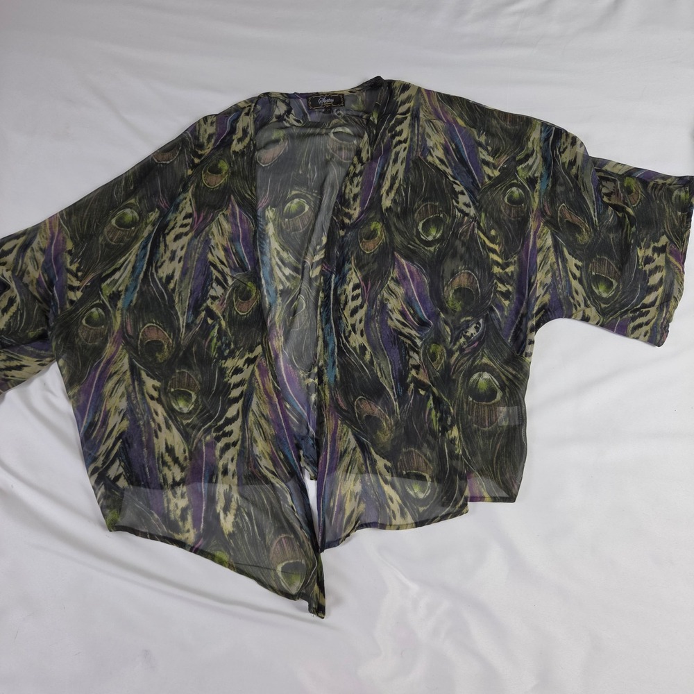 Status‎ Chenault sheer Peacock open-front  Cardigan Top layer duster wrap XL